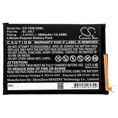 3.8V, 3800mAh, Li-Polymer Battery fits Tecno, Camon 12, Camon 15, 14.44Wh