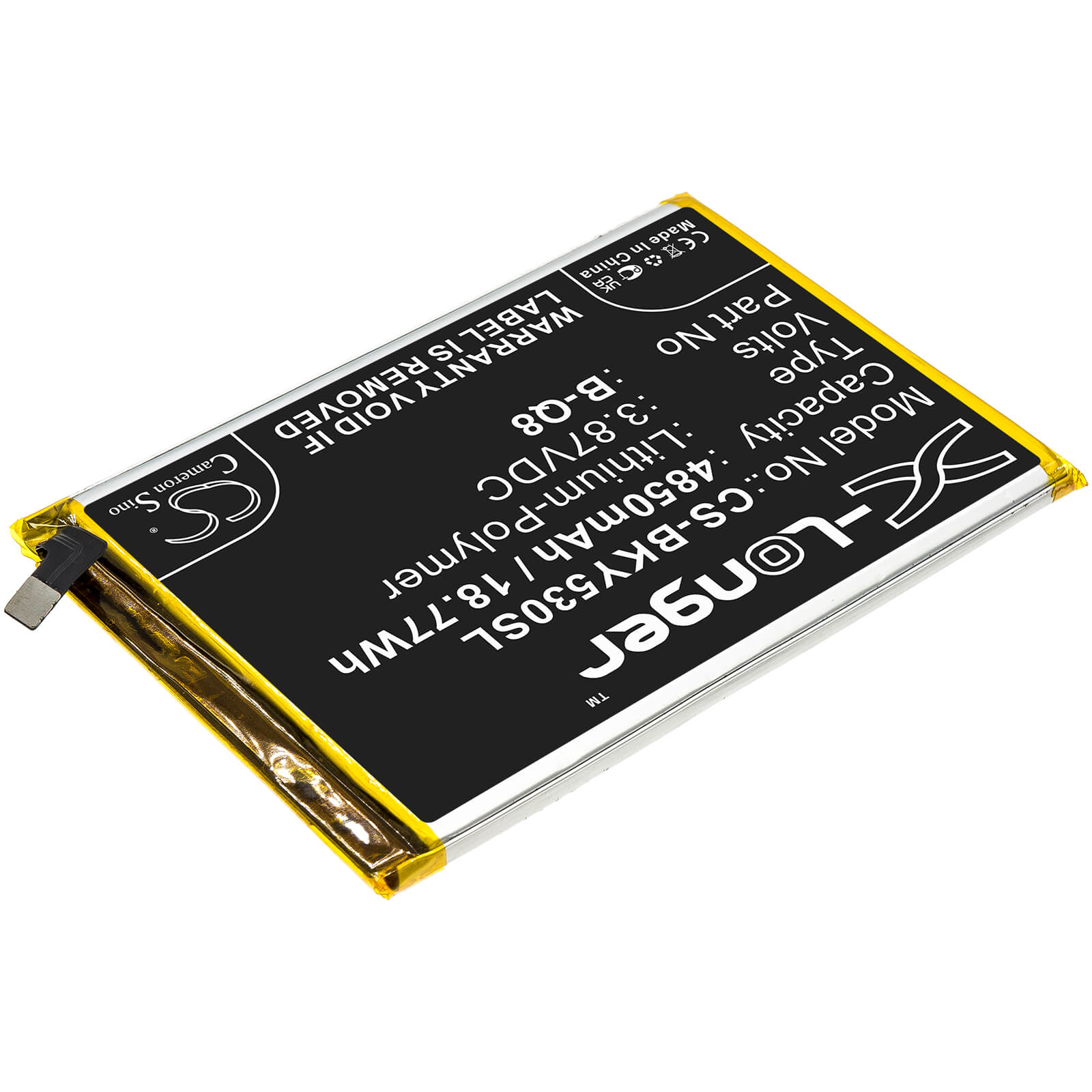 3.87V, 4850mAh, Li-Polymer Battery fits Vivo, V2058, V2111a, 18.7695Wh