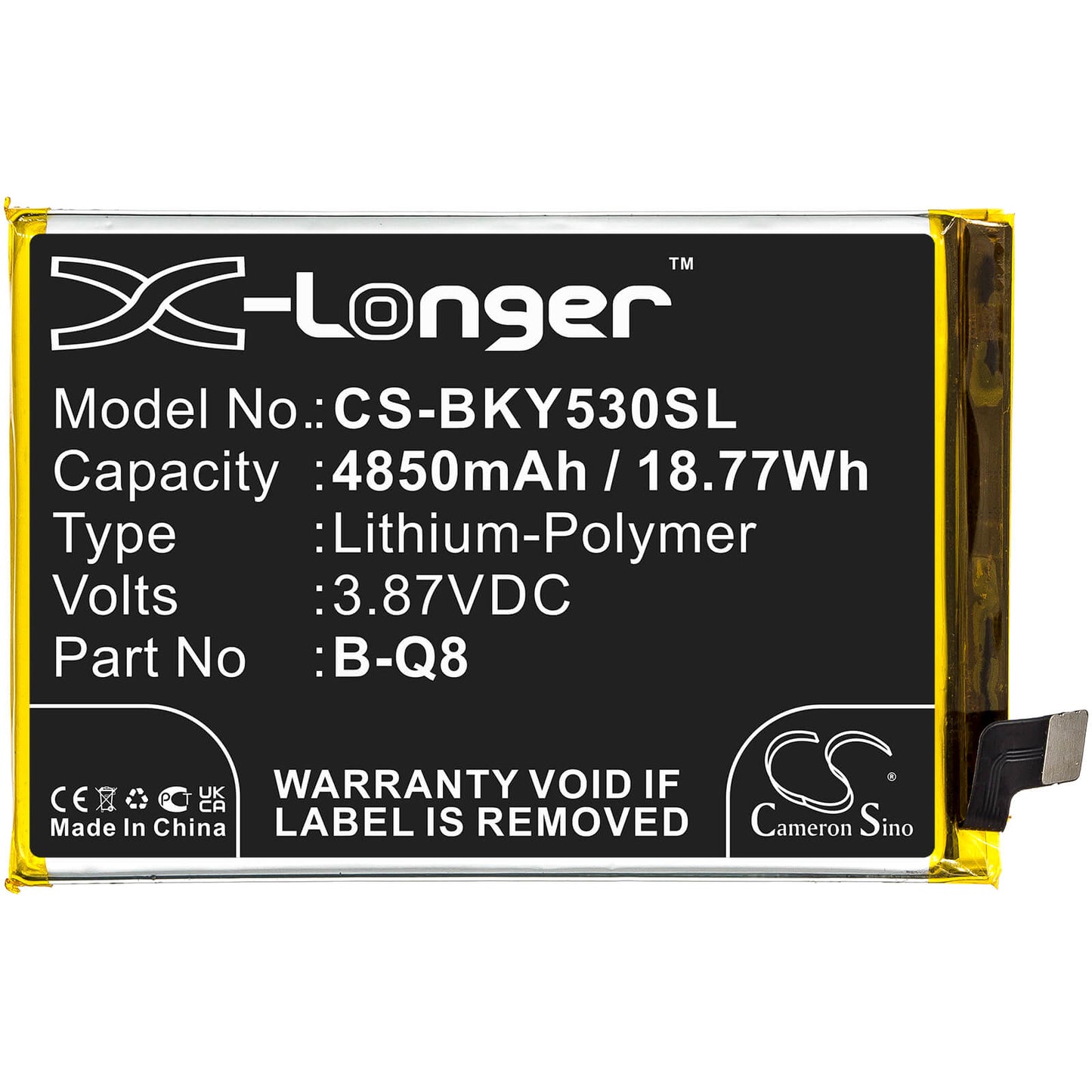 3.87V, 4850mAh, Li-Polymer Battery fits Vivo, V2058, V2111a, 18.7695Wh