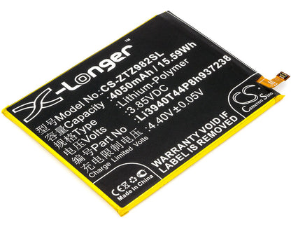 3.85V, 4050mAh, Li-Polymer Battery fits Zte, Blade Z Max, Z982, 15.5925Wh