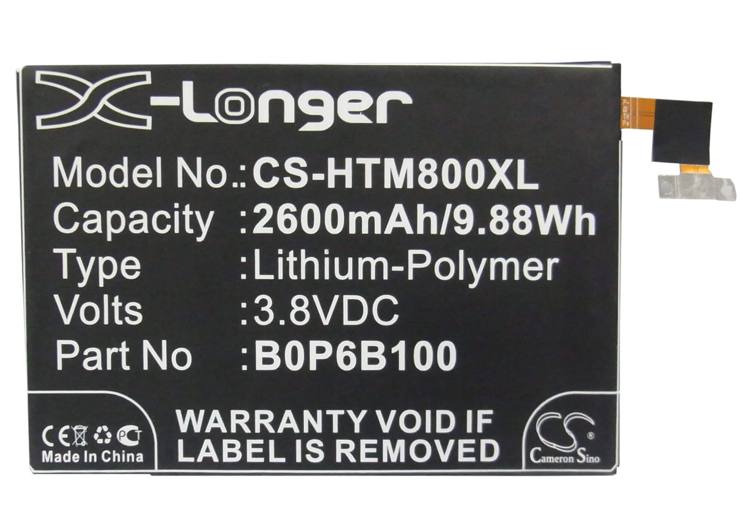 3.8V, 2600mAh, Li-Polymer Battery fits Htc, 0p8b200, 0paj5, 9.88Wh