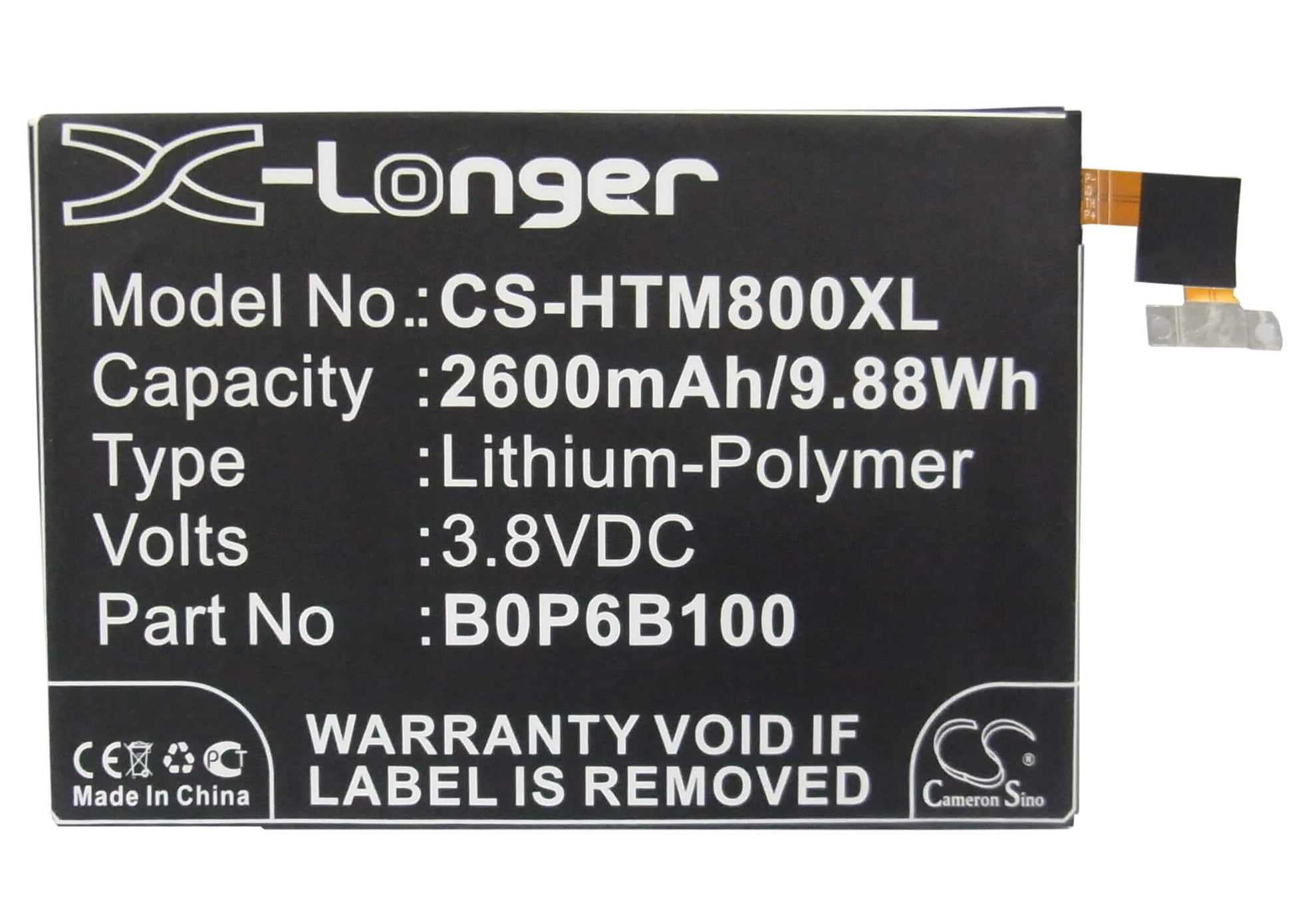 3.8V, 2600mAh, Li-Polymer Battery fits Htc, 0p8b200, 0paj5, 9.88Wh