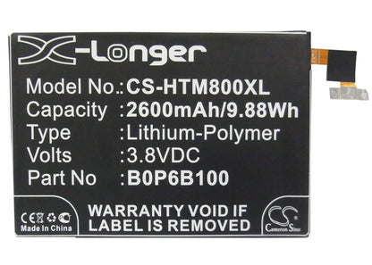 3.8V, 2600mAh, Li-Polymer Battery fits Htc, 0p8b200, 0paj5, 9.88Wh