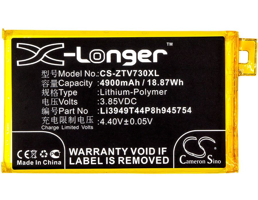 3.85V, 4900mAh, Li-Polymer Battery fits Zte, Blade A2 Plus, Blade A2 Plus Dual Sim Td-lte, 18.865Wh
