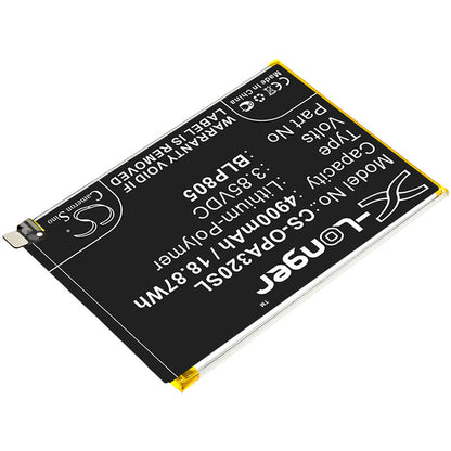3.85V, 4900mAh, Li-Polymer Battery fits Oppo, A32, A53, 18.865Wh