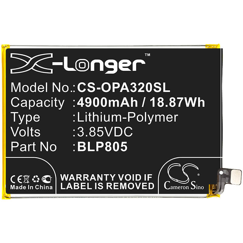 3.85V, 4900mAh, Li-Polymer Battery fits Oppo, A32, A53, 18.865Wh