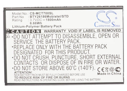 3.7V, 1800mAh, Li-Polymer Battery fits Mobistel, Cynus T7, Mt-600s, 6.66Wh