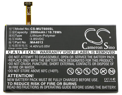 3.85V, 2800mAh, Li-Polymer Battery fits Meitu, M6, M6s, 10.78Wh