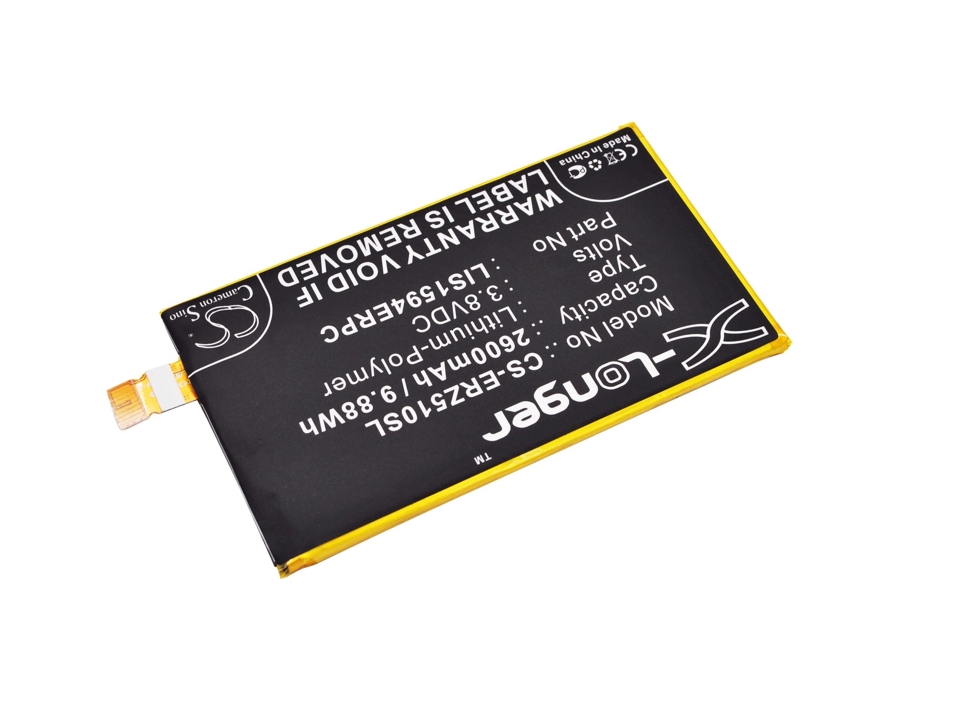 3.8V, 2600mAh, Li-Polymer Battery fits Sony Ericsson, E5803, E5823, 9.88Wh