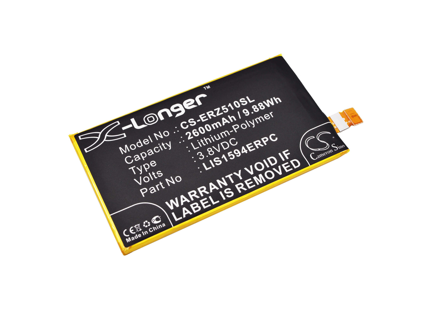 3.8V, 2600mAh, Li-Polymer Battery fits Sony, E5803, E5823, 9.88Wh