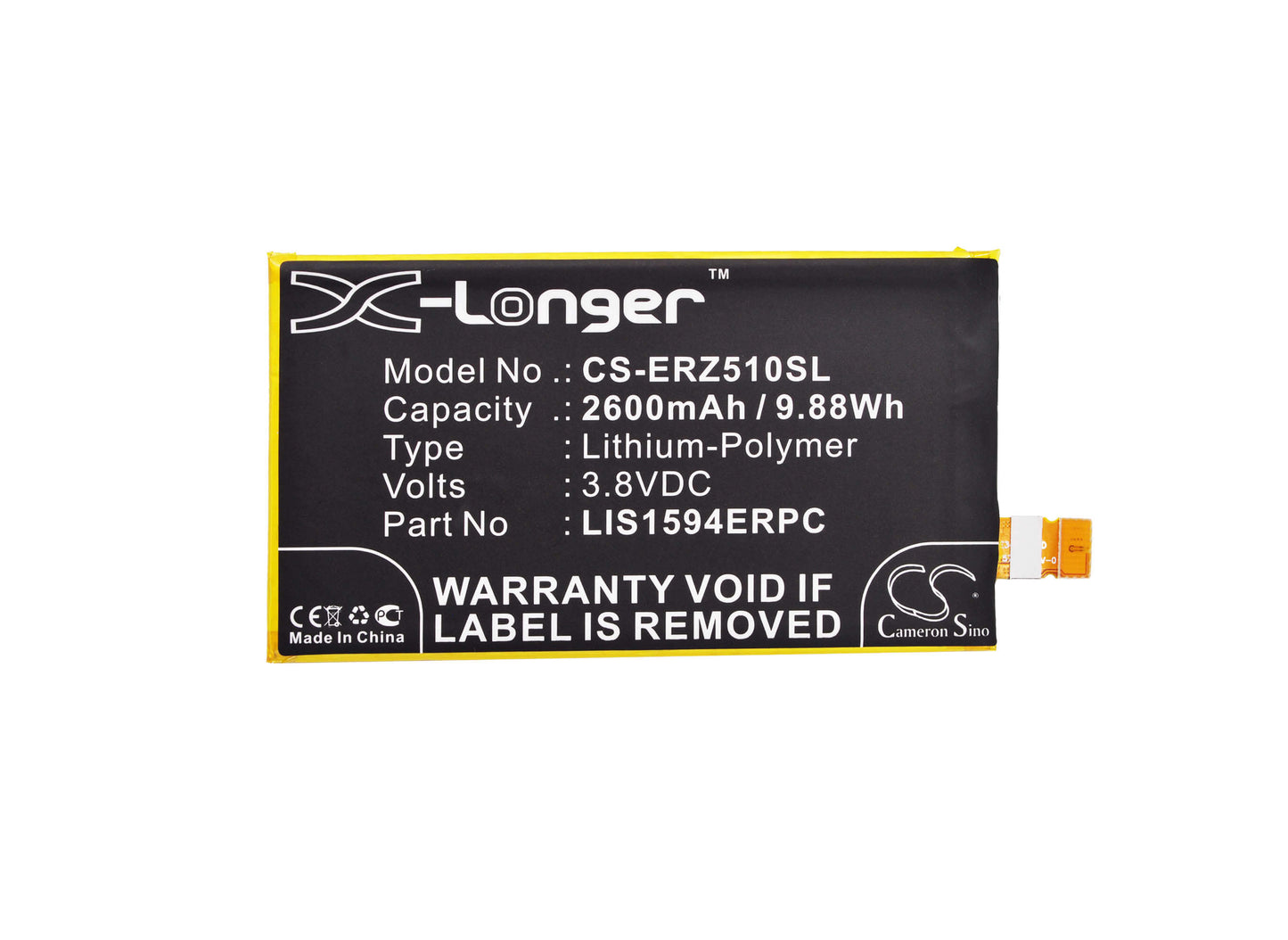 3.8V, 2600mAh, Li-Polymer Battery fits Sony, E5803, E5823, 9.88Wh