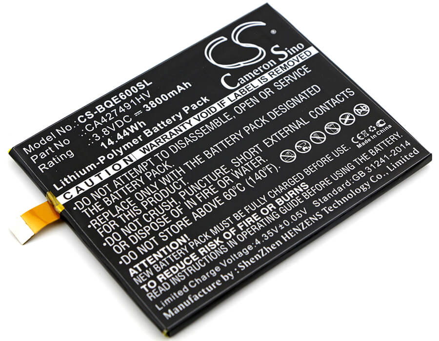 3.8V, 3800mAh, Li-Polymer Battery fits Bq, Aquaris E6, 14.44Wh