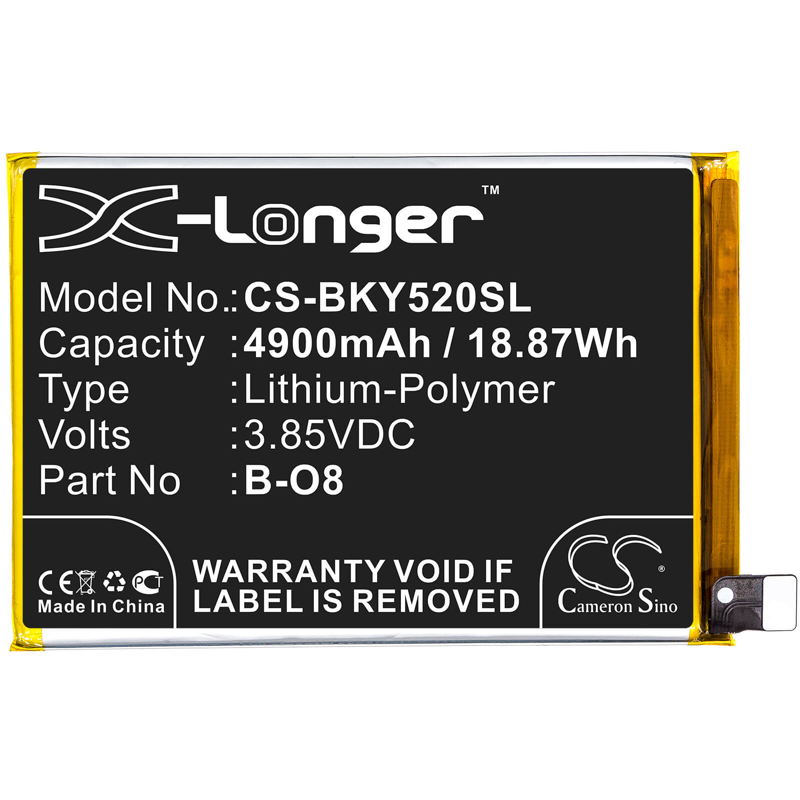 3.85V, 4900mAh, Li-Polymer Battery fits Vivo, Y52s, 18.865Wh