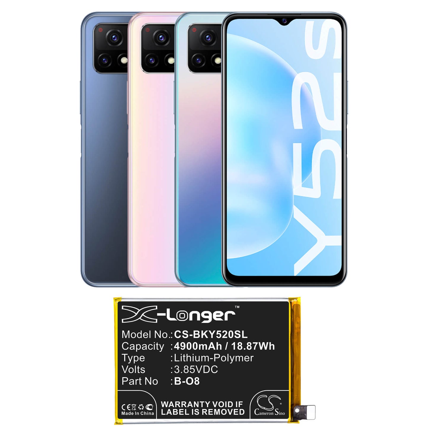3.85V, 4900mAh, Li-Polymer Battery fits Vivo, Y52s, 18.865Wh