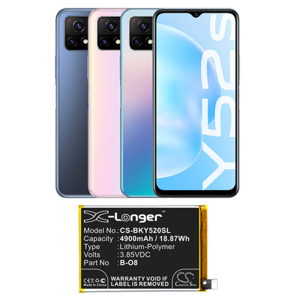 3.85V, 4900mAh, Li-Polymer Battery fits Vivo, Y52s, 18.865Wh