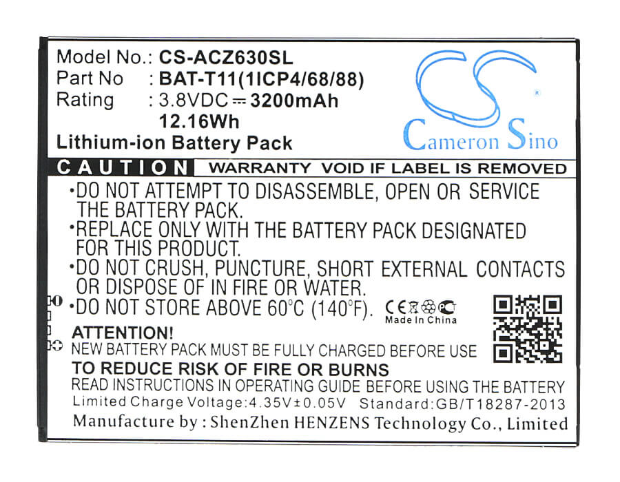 3.8V, 3200mAh, Li-ion Battery fits Acer, Liquid Z630, Liquid Z630s, 12.16Wh
