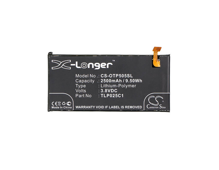 3.8V, 2500mAh, Li-Polymer Battery fits Alcatel, One Touch Allure, One Touch Fierce 4, 9.5Wh