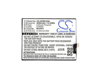 3.8V, 4000mAh, Li-Polymer Battery fits Oppo, R9 Plus, R9 Plus Dual Sim, 15.2Wh