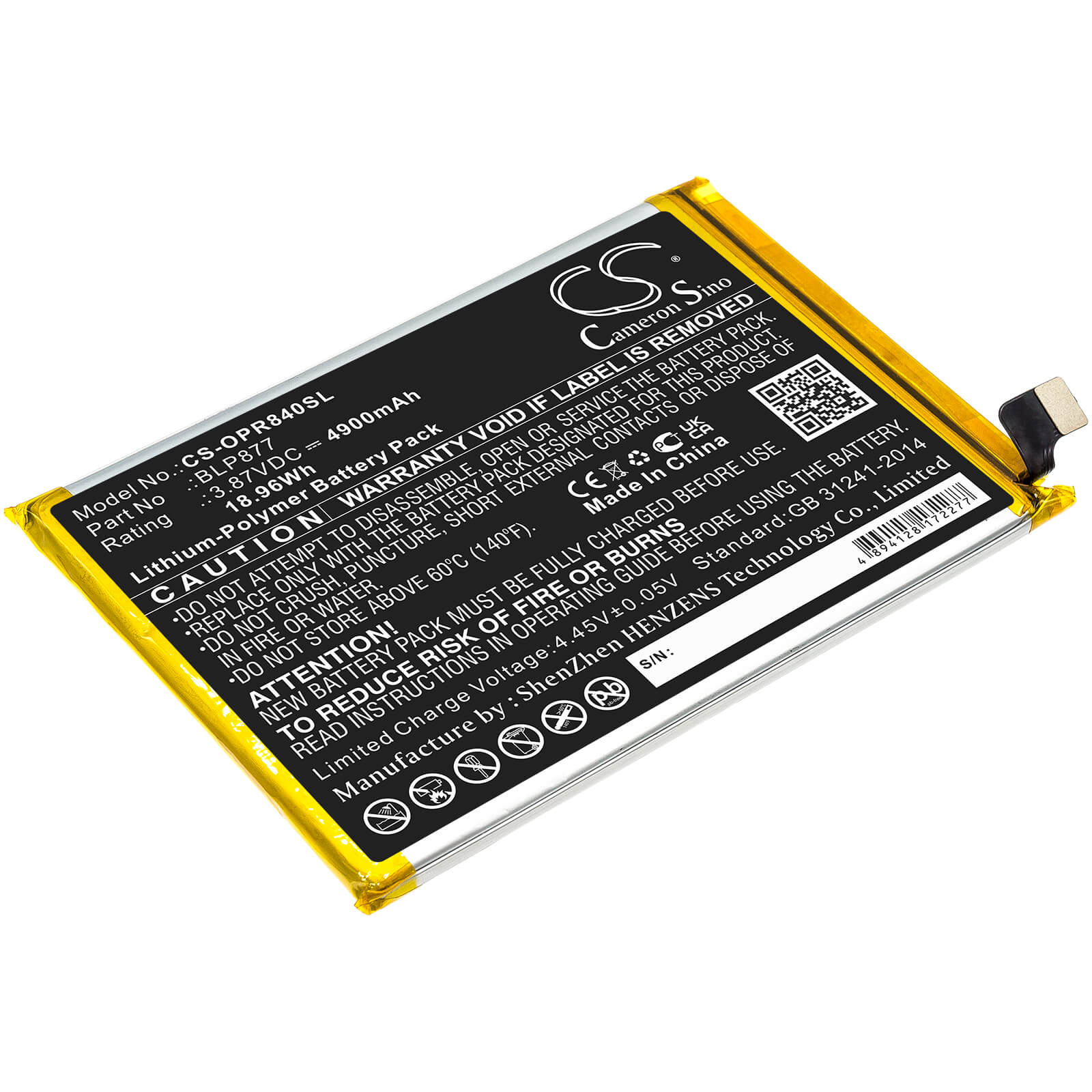 3.87V, 4900mAh, Li-Polymer Battery fits Oppo, Realme 8i, 18.963Wh