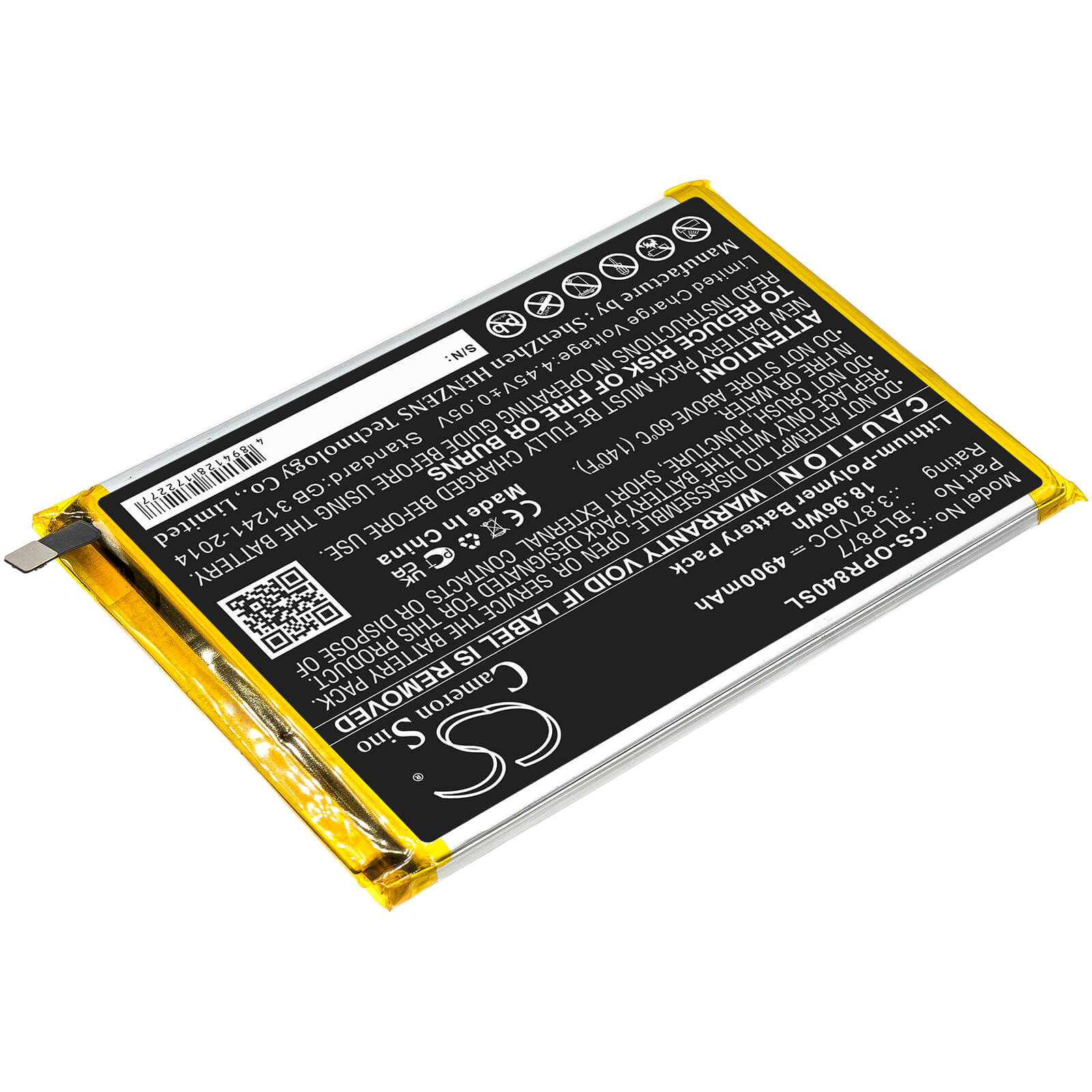 3.87V, 4900mAh, Li-Polymer Battery fits Oppo, Realme 8i, 18.963Wh