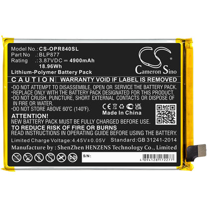 3.87V, 4900mAh, Li-Polymer Battery fits Oppo, Realme 8i, 18.963Wh