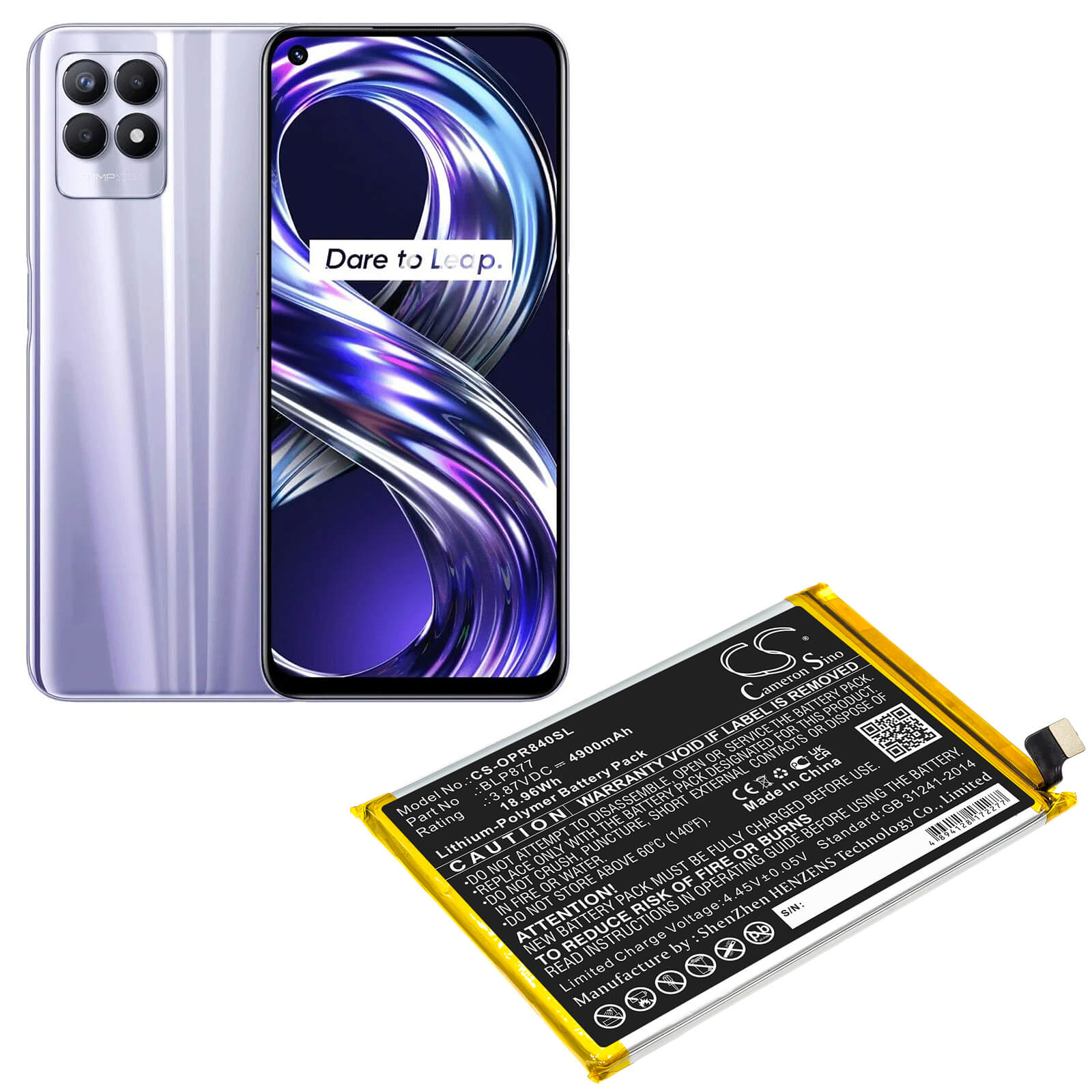3.87V, 4900mAh, Li-Polymer Battery fits Oppo, Realme 8i, 18.963Wh