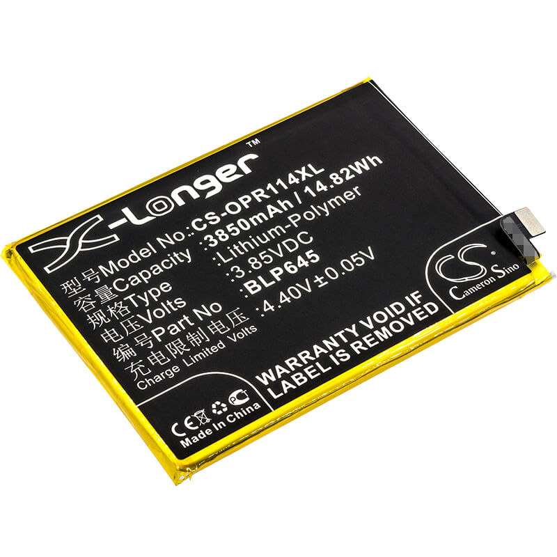 3.85V, 3850mAh, Li-Polymer Battery fits Oppo, Cph1721, R11s Plus, 14.8225Wh