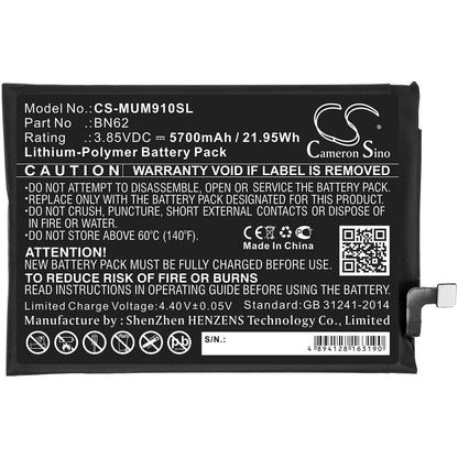 3.85V, 5700mAh, Li-Polymer Battery fits Redmi, M2010j19ct, Note 9 4g, 21.945Wh