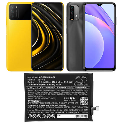 3.85V, 5700mAh, Li-Polymer Battery fits Redmi, M2010j19ct, Note 9 4g, 21.945Wh