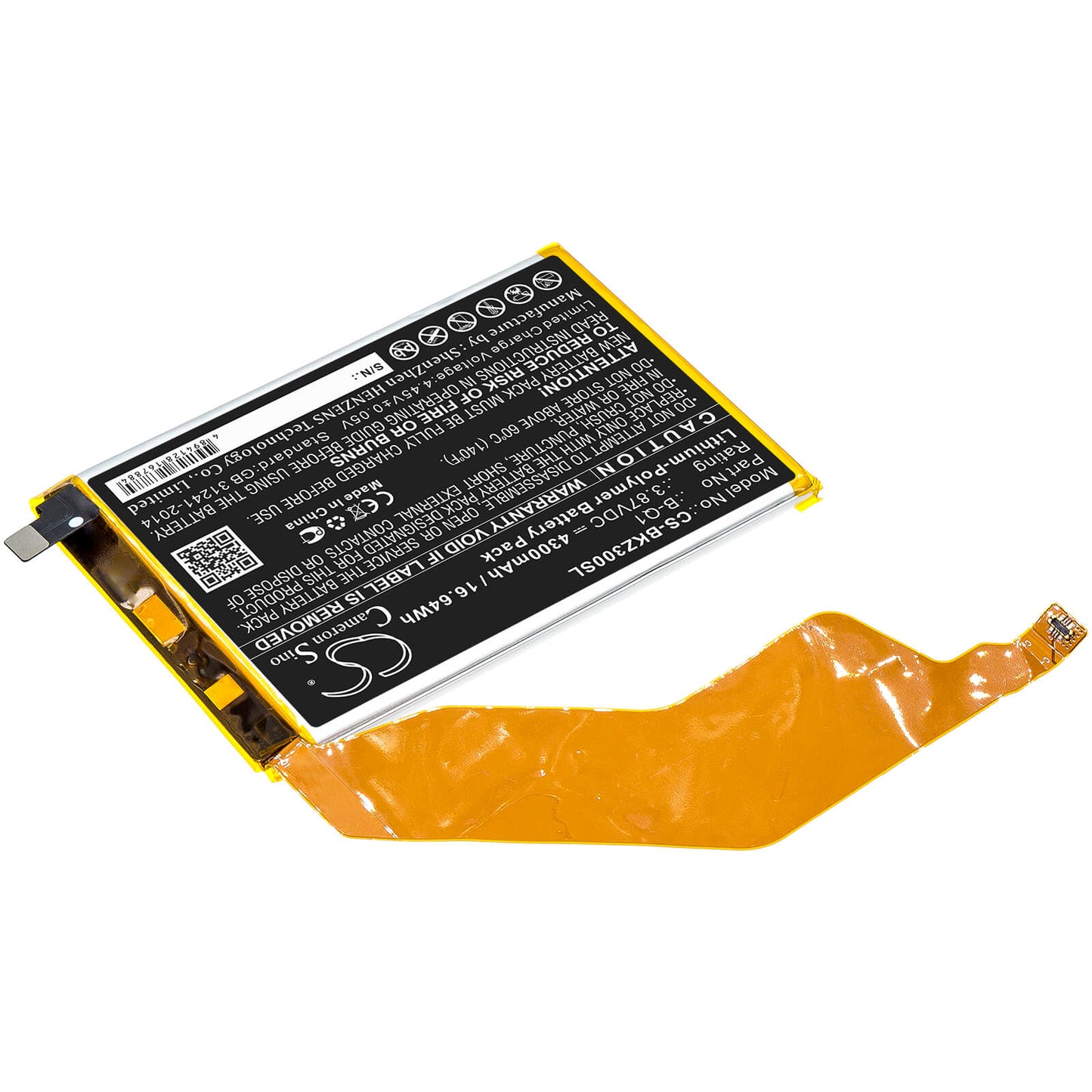 3.87V, 4300mAh, Li-Polymer Battery fits Vivo, Iqoo Z3, V2073a, 16.641Wh