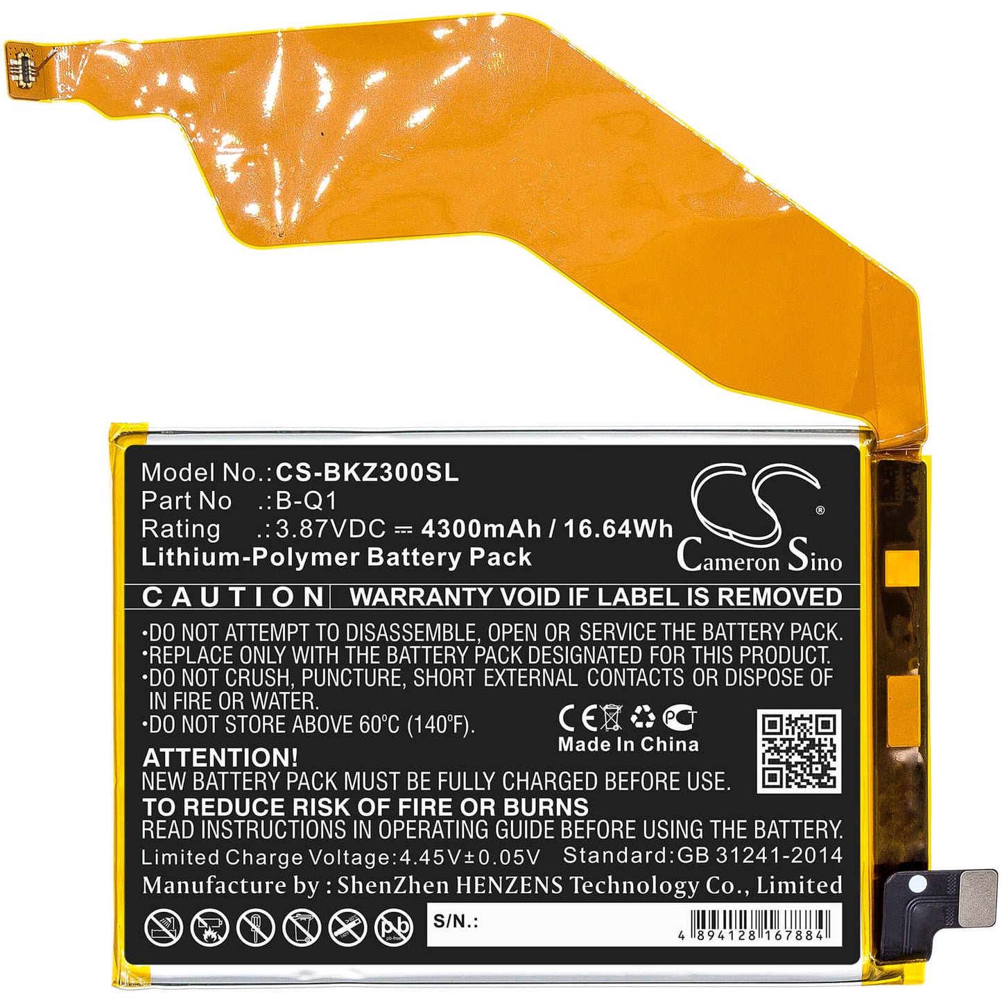 3.87V, 4300mAh, Li-Polymer Battery fits Vivo, Iqoo Z3, V2073a, 16.641Wh