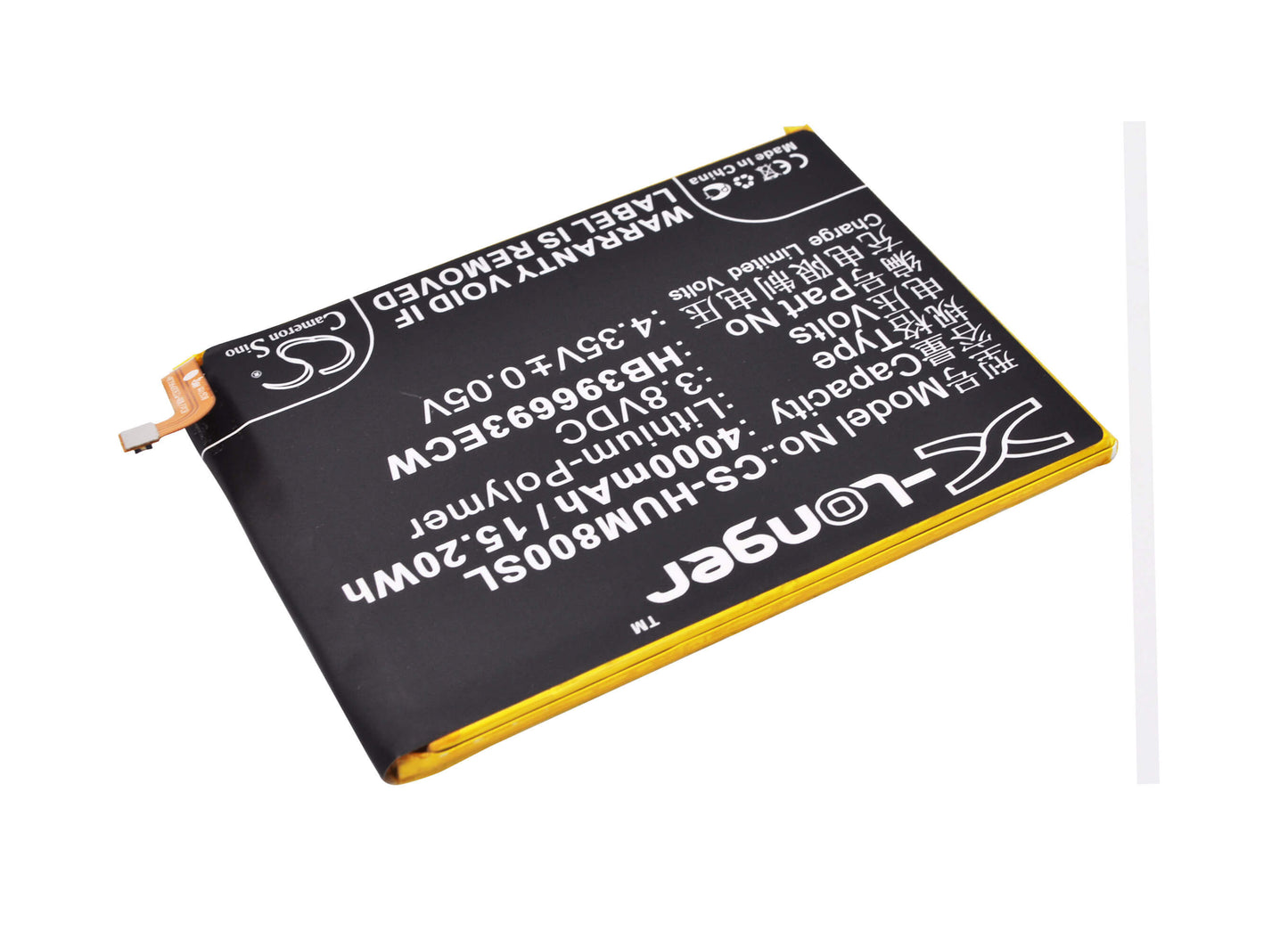 3.8V, 4000mAh, Li-Polymer Battery fits Huawei, Ascend Mate 8, Ascend Mate 8 Dual Sim, 15.2Wh