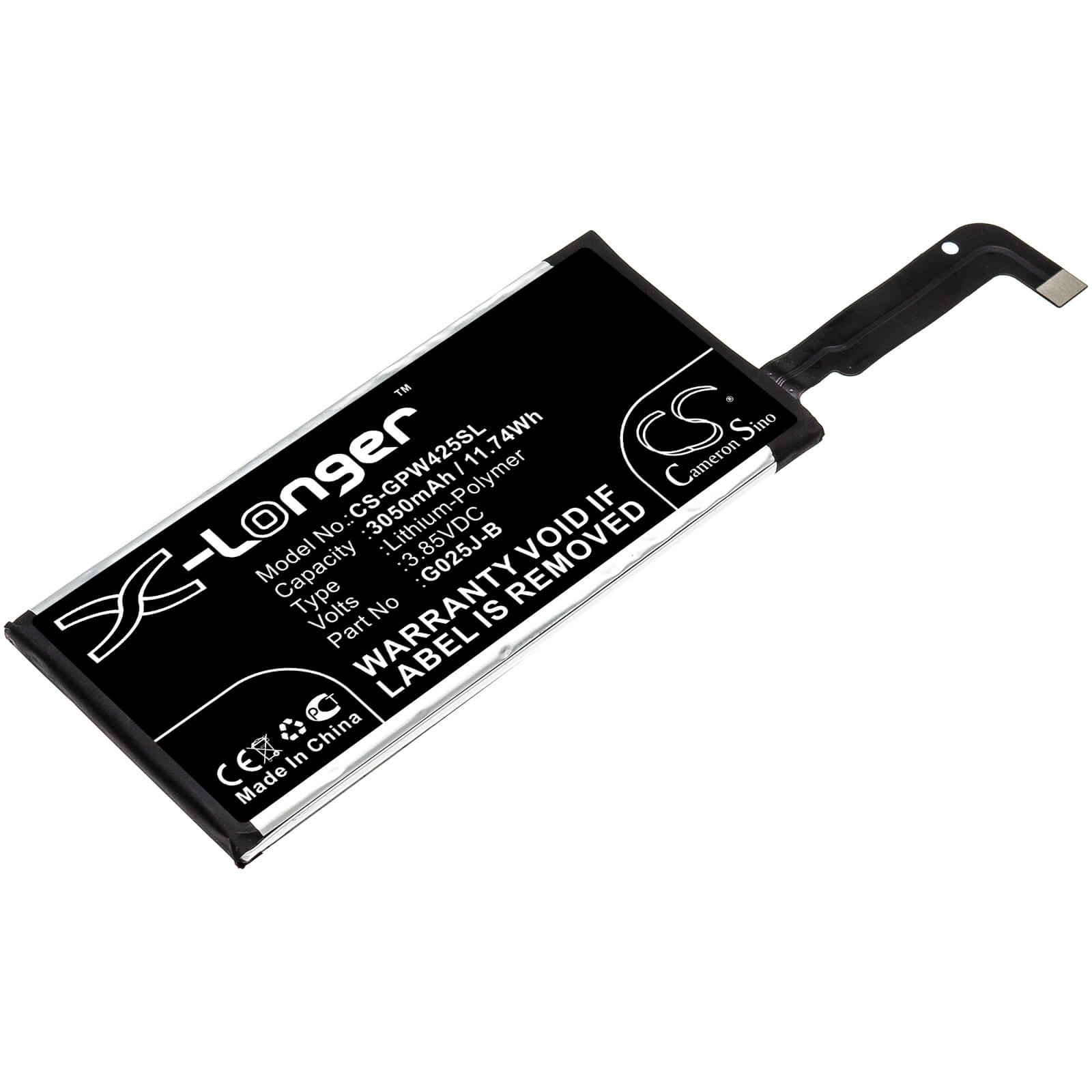 3.85V, 3050mAh, Li-Polymer Battery fits Google, Pixel 4a, 11.7425Wh