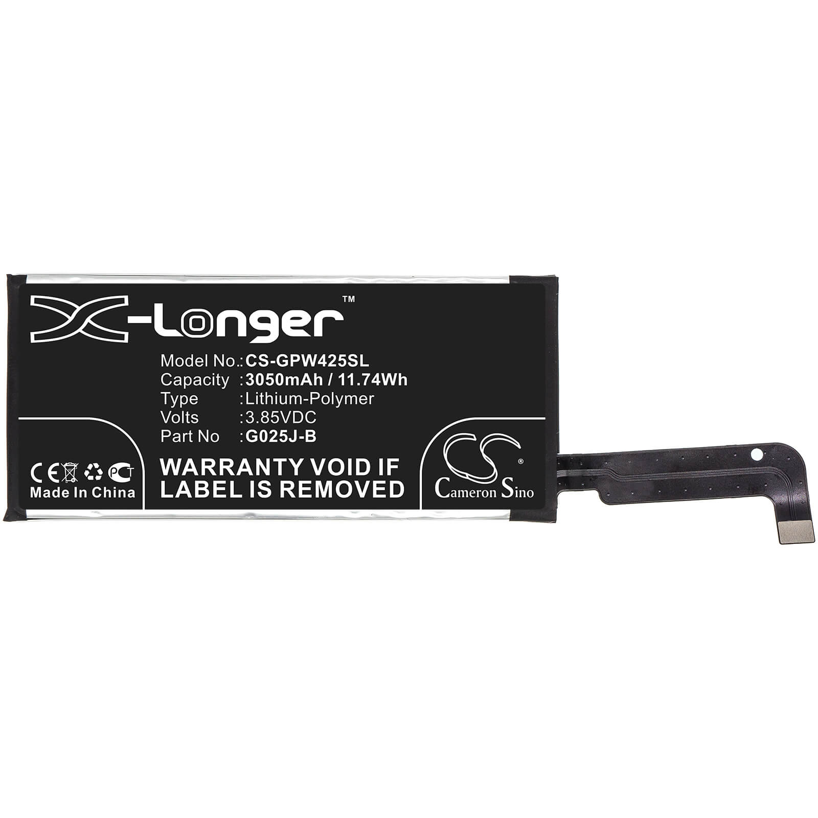 3.85V, 3050mAh, Li-Polymer Battery fits Google, Pixel 4a, 11.7425Wh