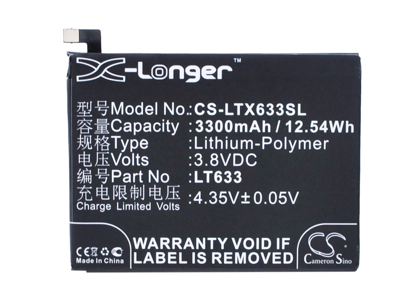 3.8V, 3300mAh, Li-Polymer Battery fits Letv, Max, Mx1, 12.54Wh