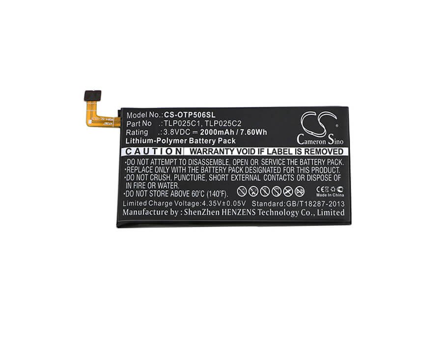 3.8V, 2000mAh, Li-Polymer Battery fits Alcatel, One Touch Allure, One Touch Fierce 4, 7.6Wh