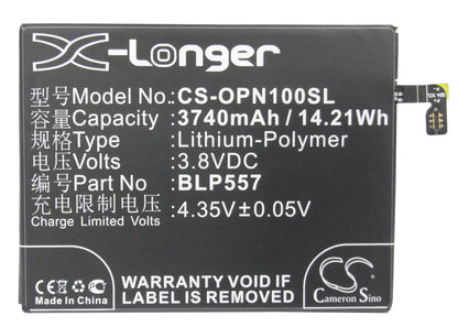 3.8V, 3740mAh, Li-Polymer Battery fits Oppo, N1, N1t, 14.212Wh