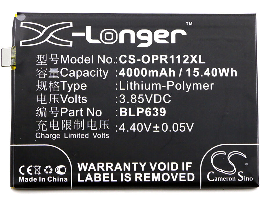 3.85V, 4000mAh, Li-Polymer Battery fits Oppo, R11 Plus, R11 Plus Dual Sim, 15.4Wh