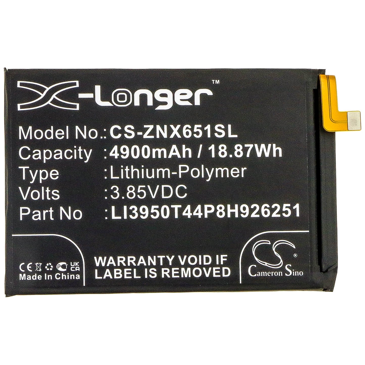 3.85V, 4900mAh, Li-Polymer Battery fits Zte, Nubia Play, Nubia Play 5g, 18.865Wh