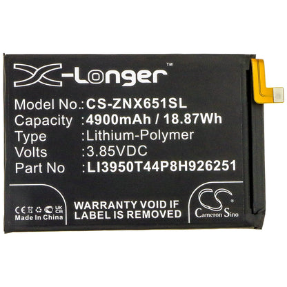 3.85V, 4900mAh, Li-Polymer Battery fits Zte, Nubia Play, Nubia Play 5g, 18.865Wh