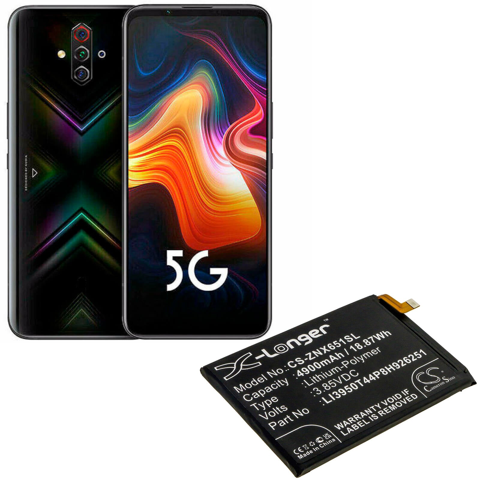 3.85V, 4900mAh, Li-Polymer Battery fits Zte, Nubia Play, Nubia Play 5g, 18.865Wh
