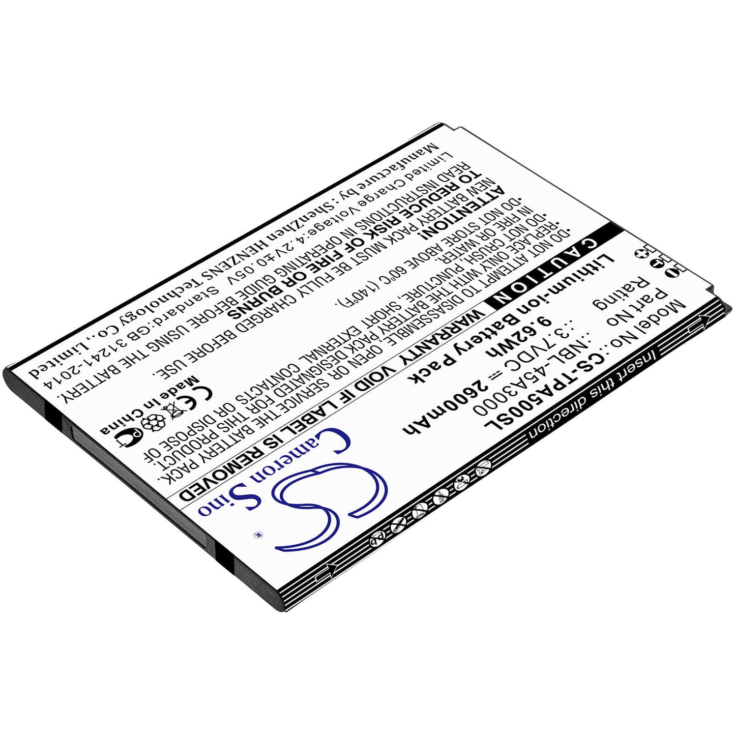 3.7V, 2600mAh, Li-ion Battery fits Tp-link, Neffos A5, Tp7032a, 9.62Wh