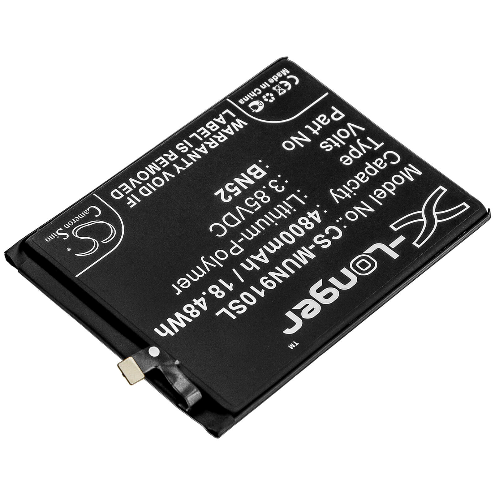 CS-MUN910SL, Mobile, Smartphone 3.85V, 4800mAh, Li-Polymer Battery fits Pocophone, M2003j6ci, Poco M2 Pro, 18.48Wh