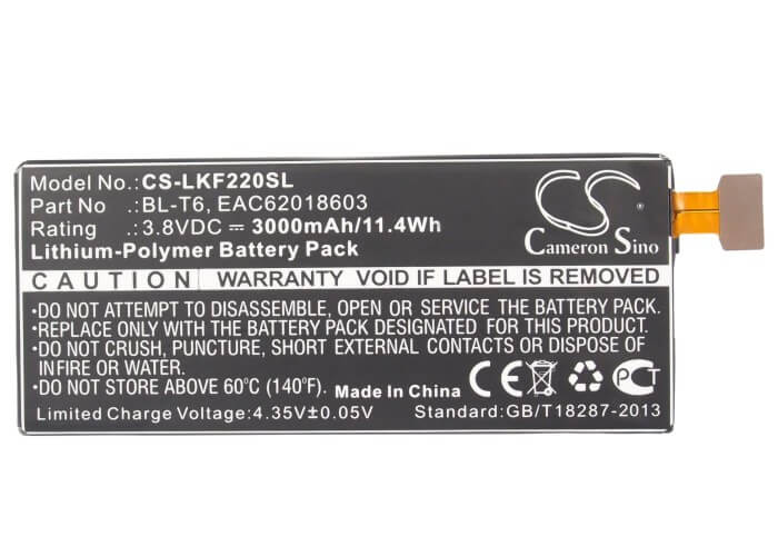 3.8V, 3000mAh, Li-Polymer Battery fits Lg, F220, F220k, 11.4Wh