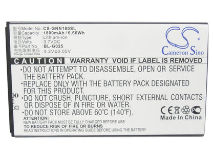 3.7V, 1800mAh, Li-ion Battery fits Gionee, Gn160, Gn180, 6.66Wh