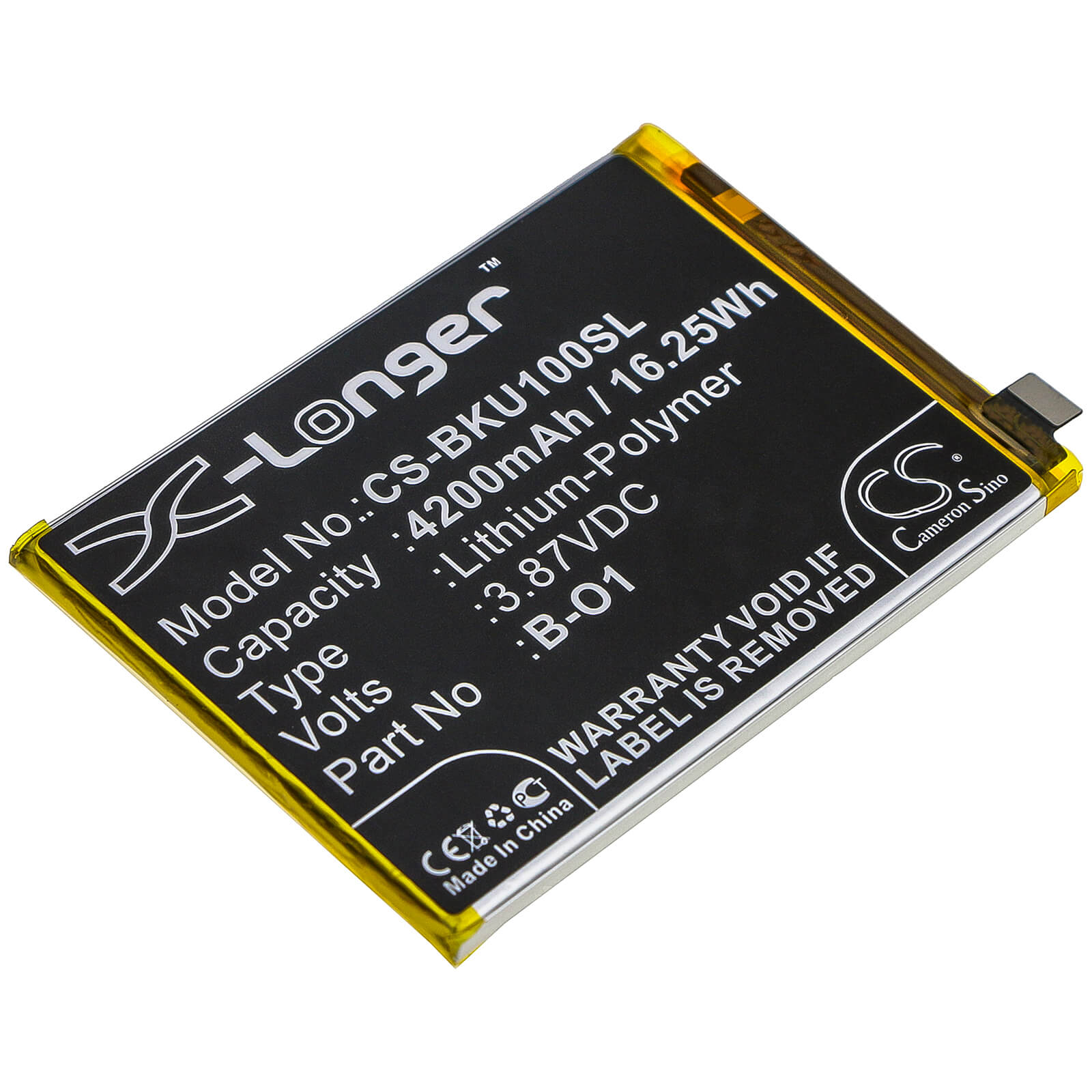 3.87V, 4200mAh, Li-Polymer Battery fits Vivo, Iqoo U1, V2023, 16.254Wh