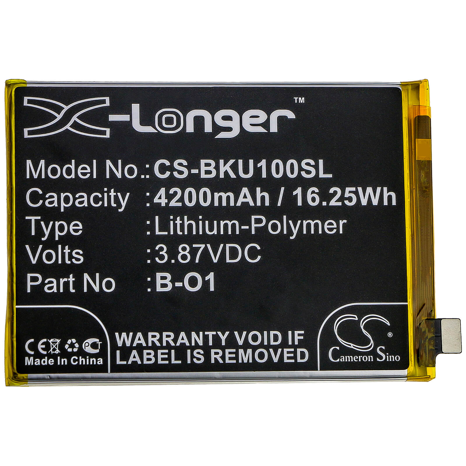 3.87V, 4200mAh, Li-Polymer Battery fits Vivo, Iqoo U1, V2023, 16.254Wh