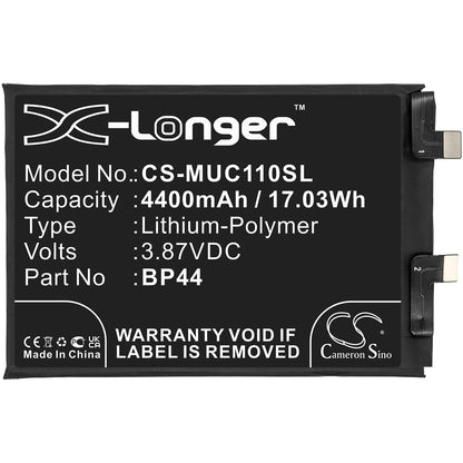 3.87V, 4400mAh, Li-Polymer Battery fits Xiaomi, Cc11, Civi 5g, 17.028Wh