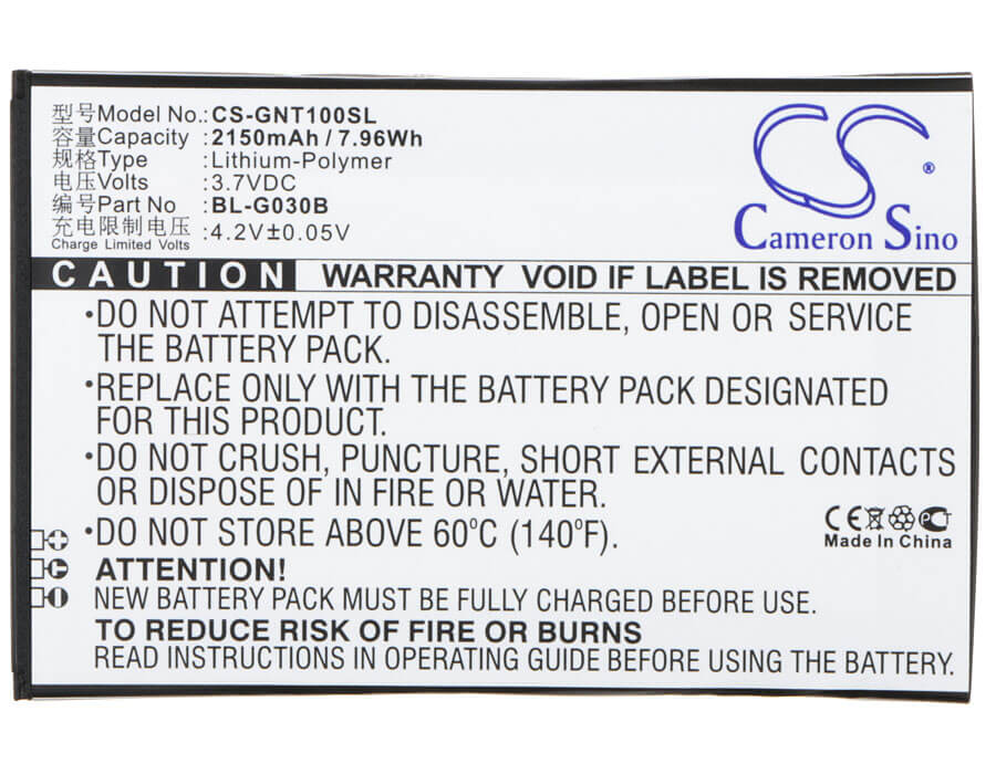 3.7V, 2150mAh, Li-Polymer Battery fits Gionee, T1, Tianjian T1, 7.955Wh