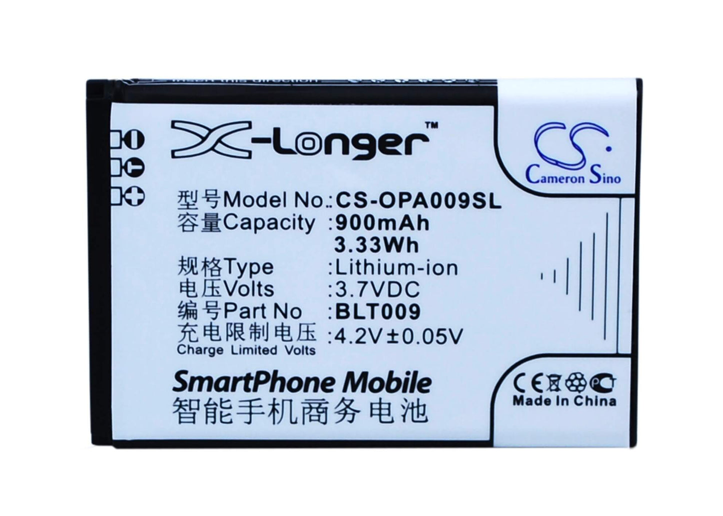 3.7V, 900mAh, Li-ion Battery fits Oppo, A90, 3.33Wh